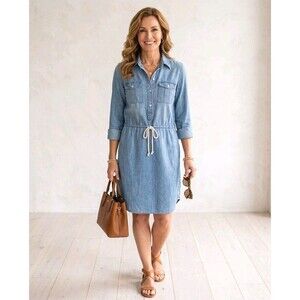 Vtg 2000s Lauren Ralph Lauren Denim Shirt Dress Womens 4 Blue Chambray Y2K